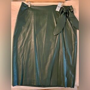 Ann Taylor Green Faux Leather Sarong Tie Wrap Pencil skirt